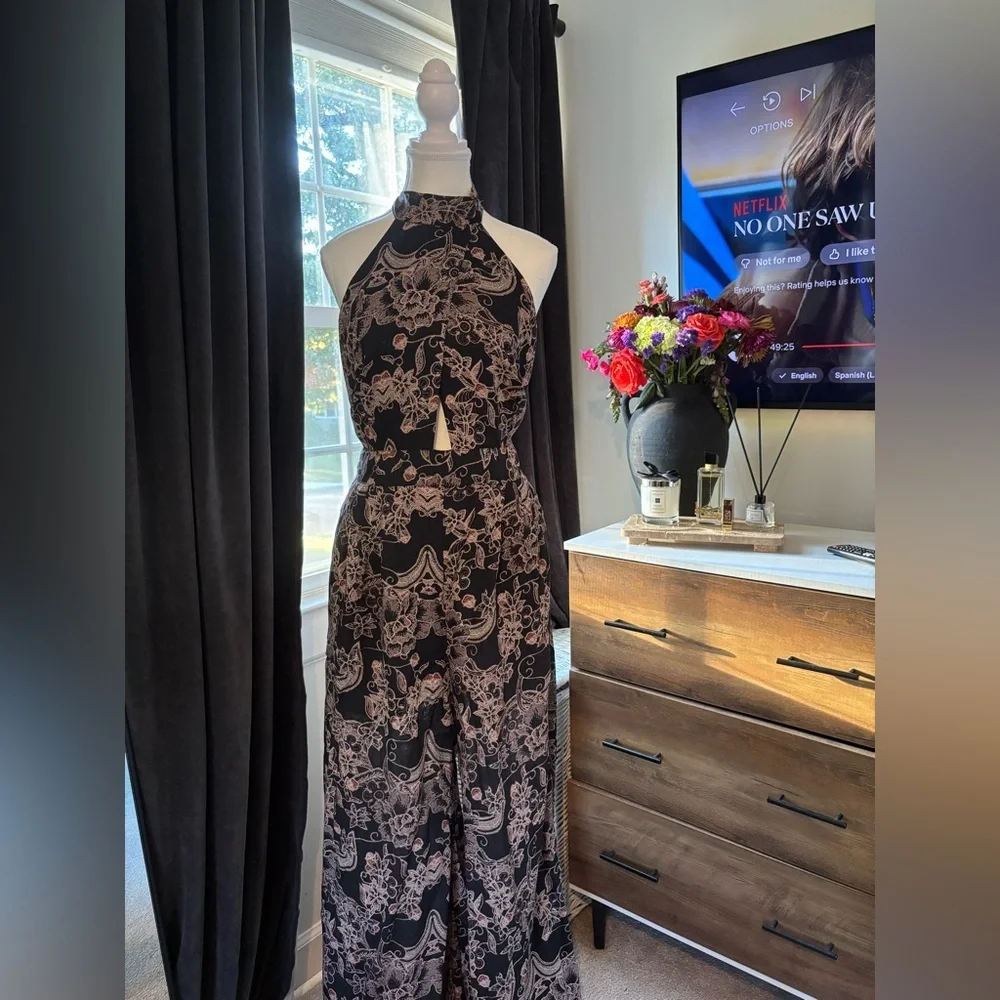 FREE PEOPLE BOHO Black and White Floral Jumpsuit🔥 NWOT - Picture 2 of 4